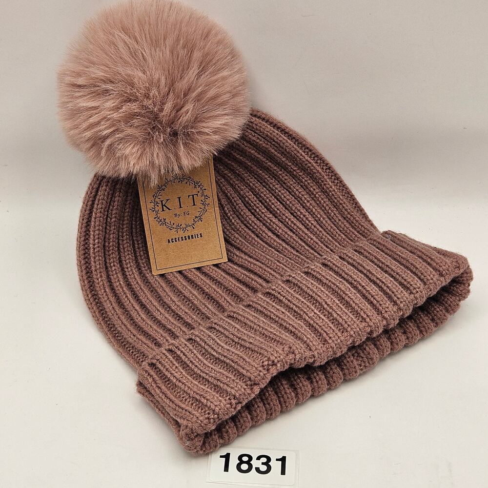 KIT FURRY BALL BEANIE DUSTY ROSE NWT